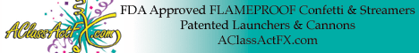 AClassactFX.com providing the patented SEI confetti cannon and FDA approved flameproof streamers and confetti